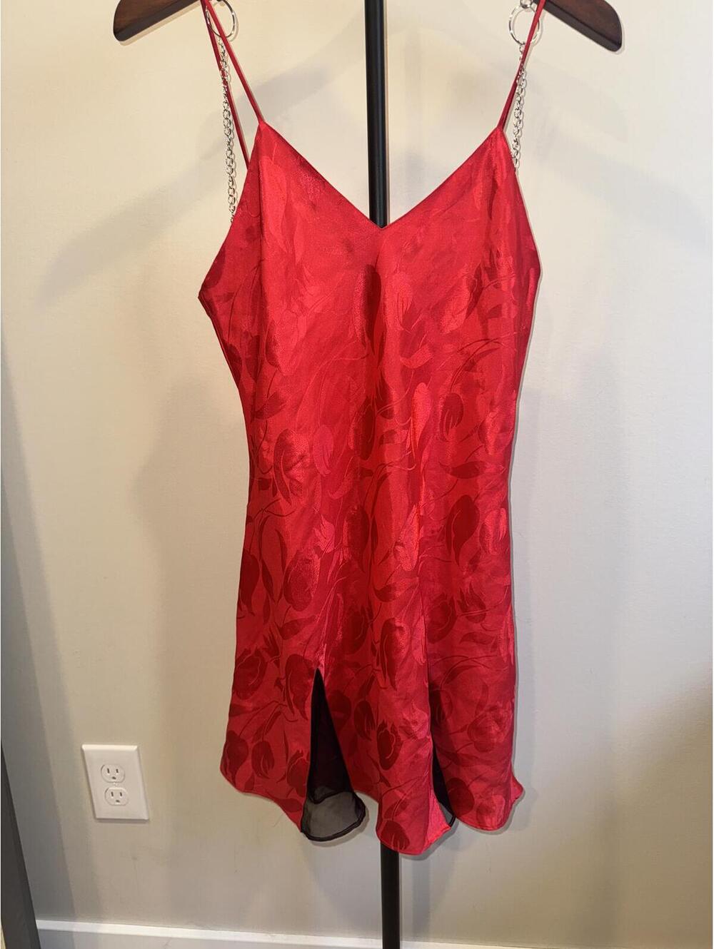 Vintage Gold Label Victoria’s Secret Red Satin Floral Slip Dress Y2K Fairycore
